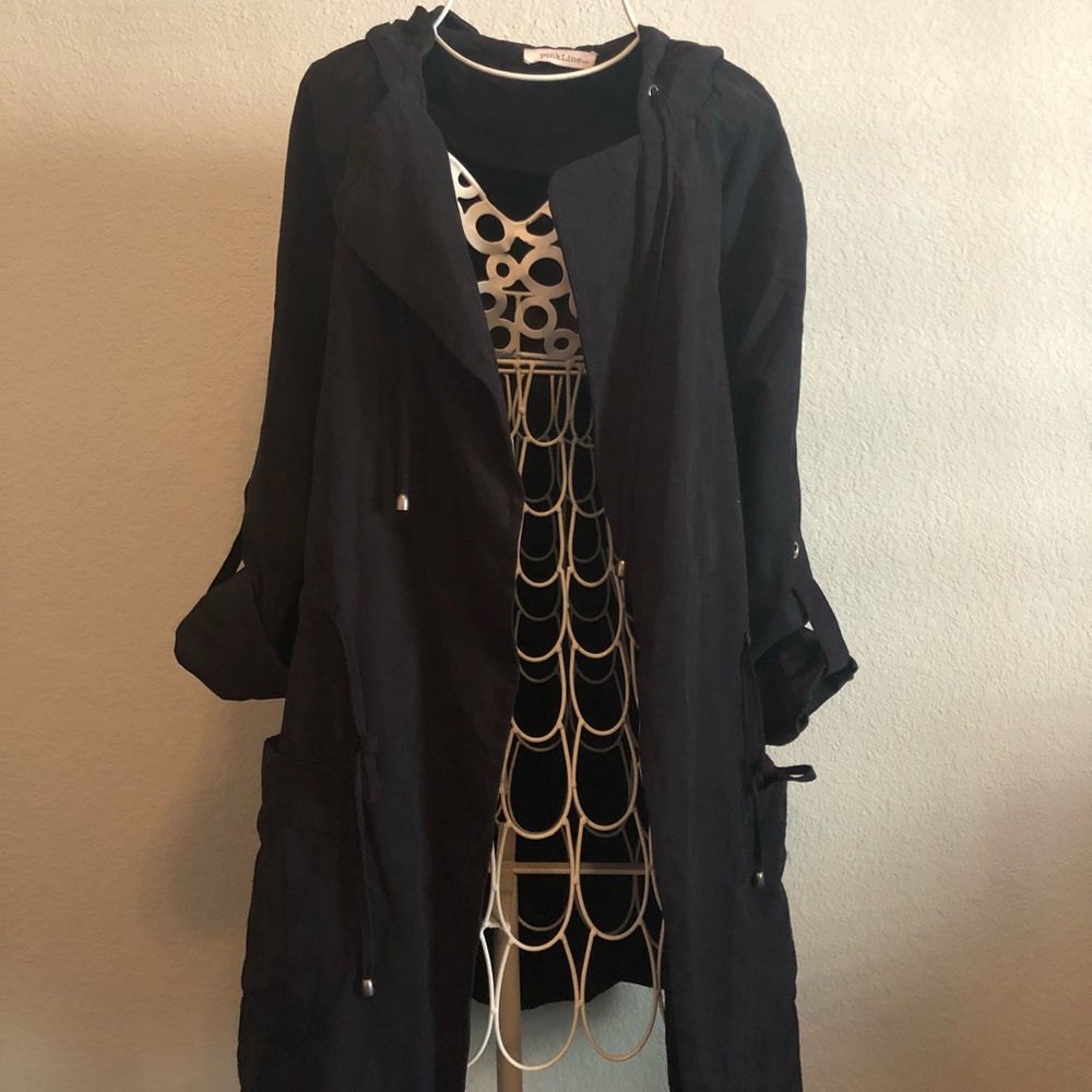 Black, hooded, light weight jacket